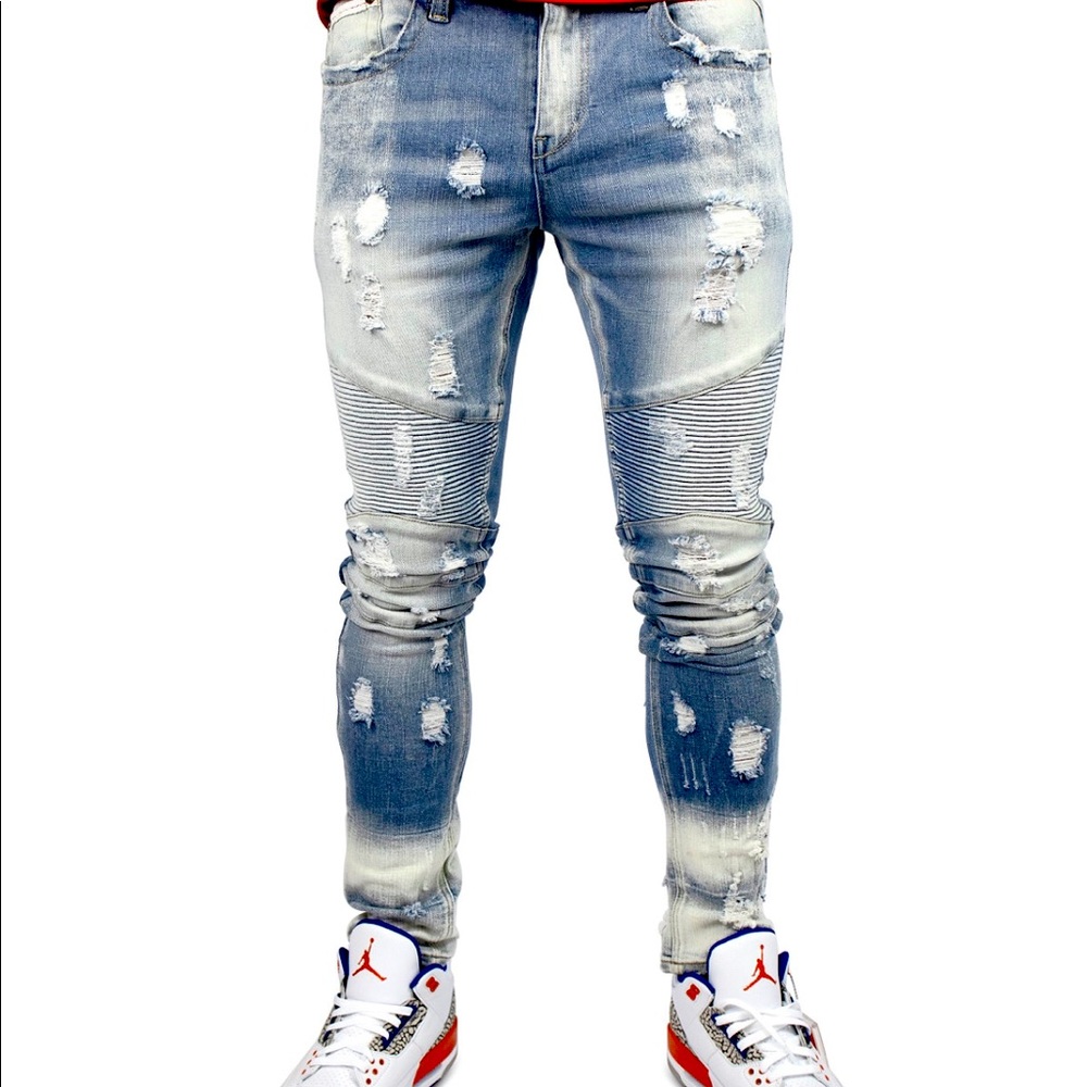 Heritage America Men’s Distressed Moto Jeans